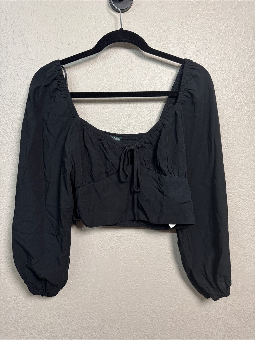 wild fable Black Billowy Sleeve Crop Top with Front Tie